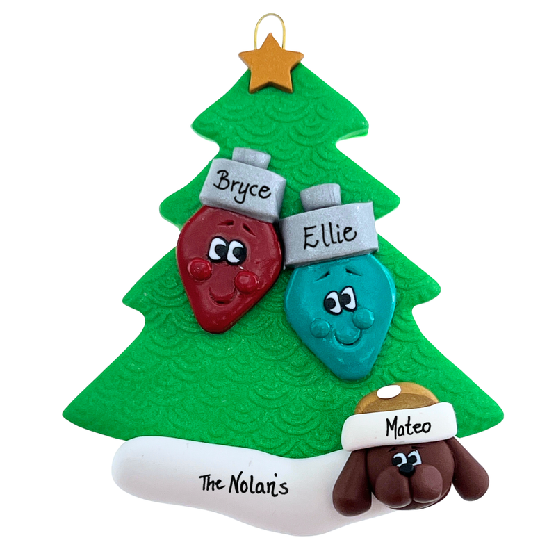 Light Bulb Family of 2 with 1 Pet Christmas Ornament