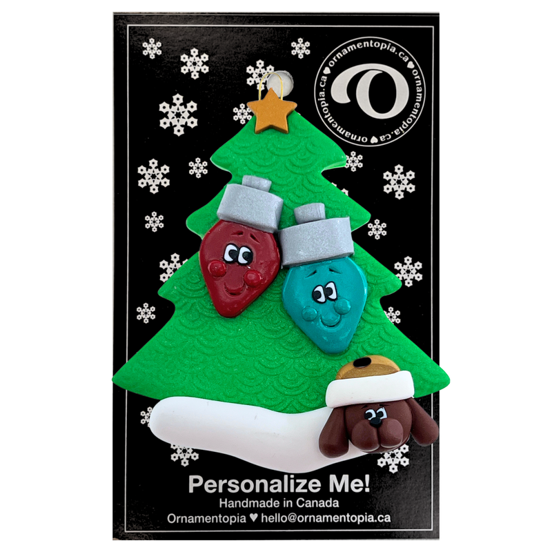 Light Bulb Family of 2 with 1 Pet Christmas Ornament