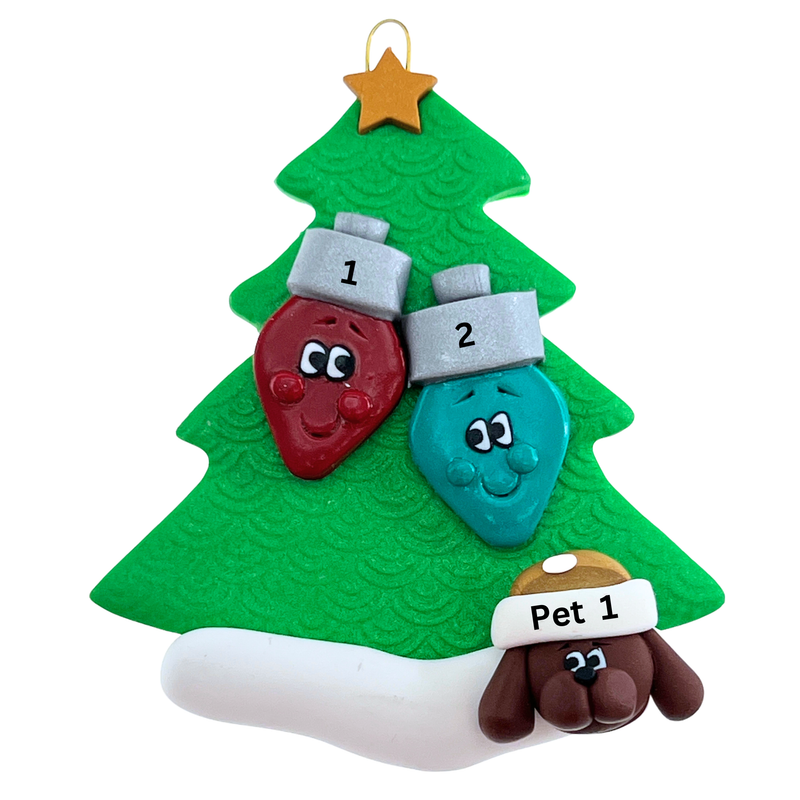 Light Bulb Family of 2 with 1 Pet Christmas Ornament