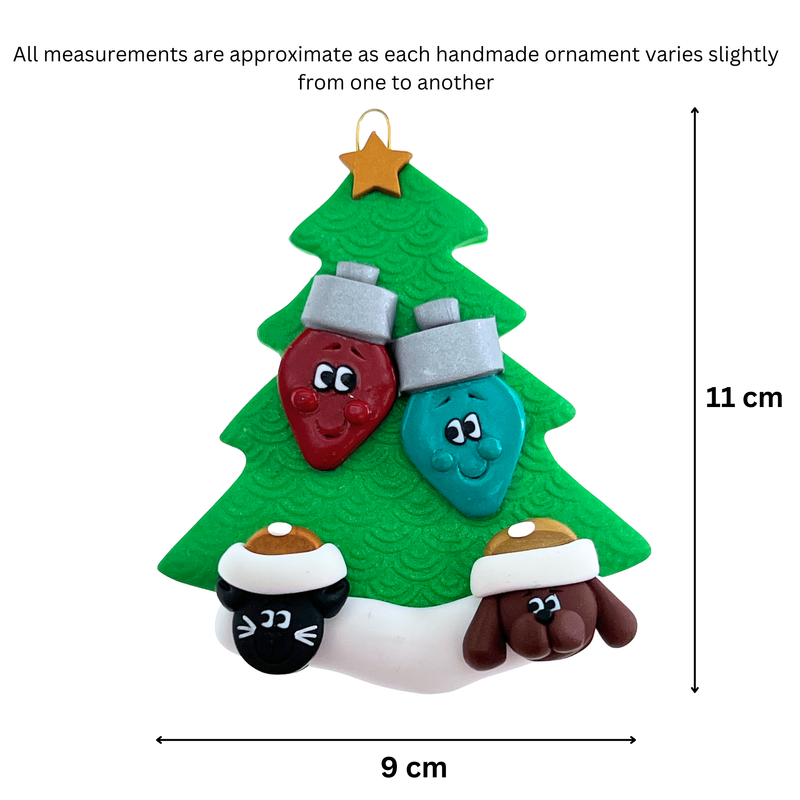 Light Bulb Family of 2 with  2 Pets Christmas Ornament