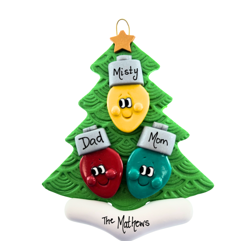 Light Bulb Family of 3 Christmas Ornament