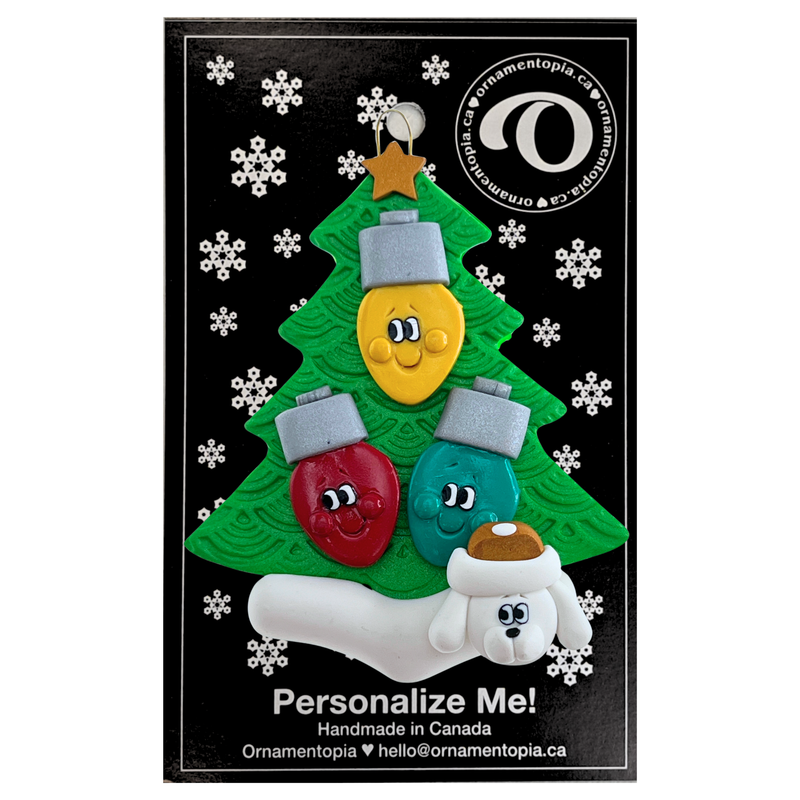 Light Bulb Family of 3 with 1 Pet Christmas Ornament