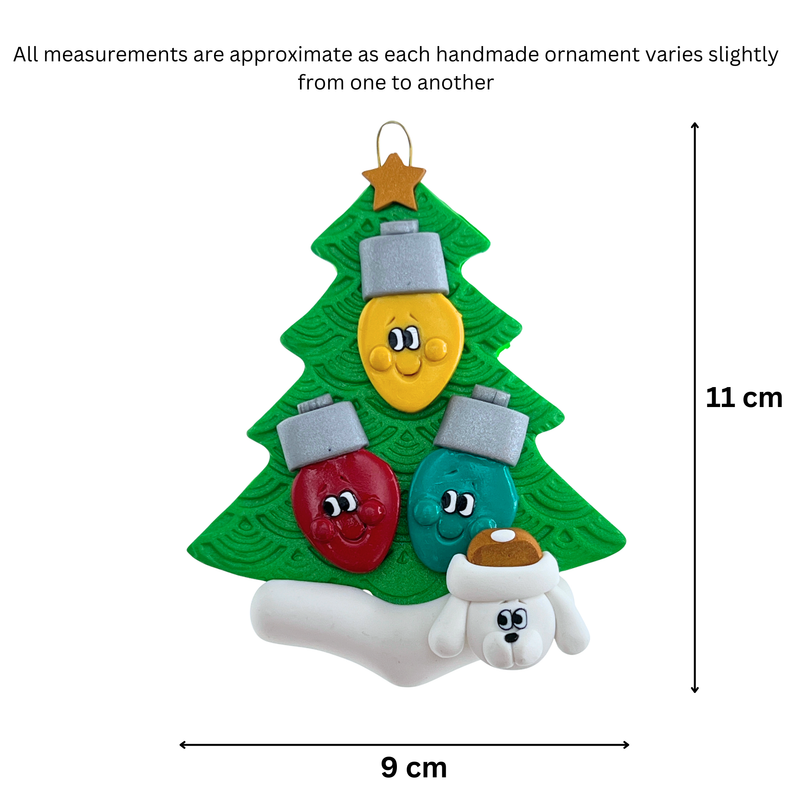 Light Bulb Family of 3 with 1 Pet Christmas Ornament