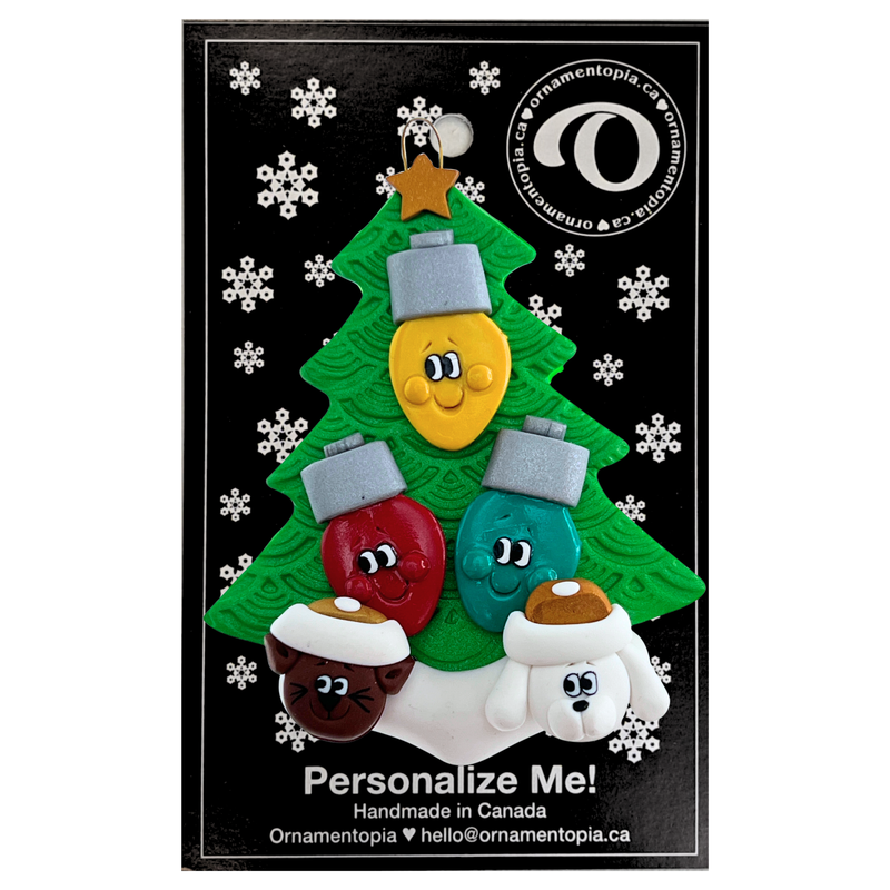Light Bulb Family of 3 with 2 Pets Christmas Ornament
