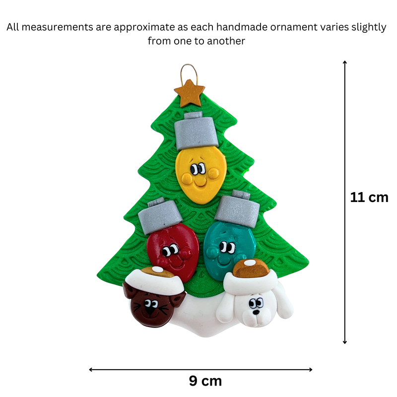 Light Bulb Family of 3 with 2 Pets Christmas Ornament