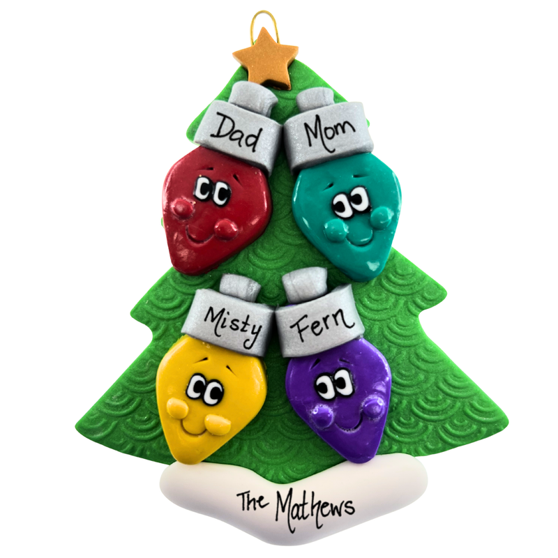 Light Bulb Family of 4 Christmas Ornament