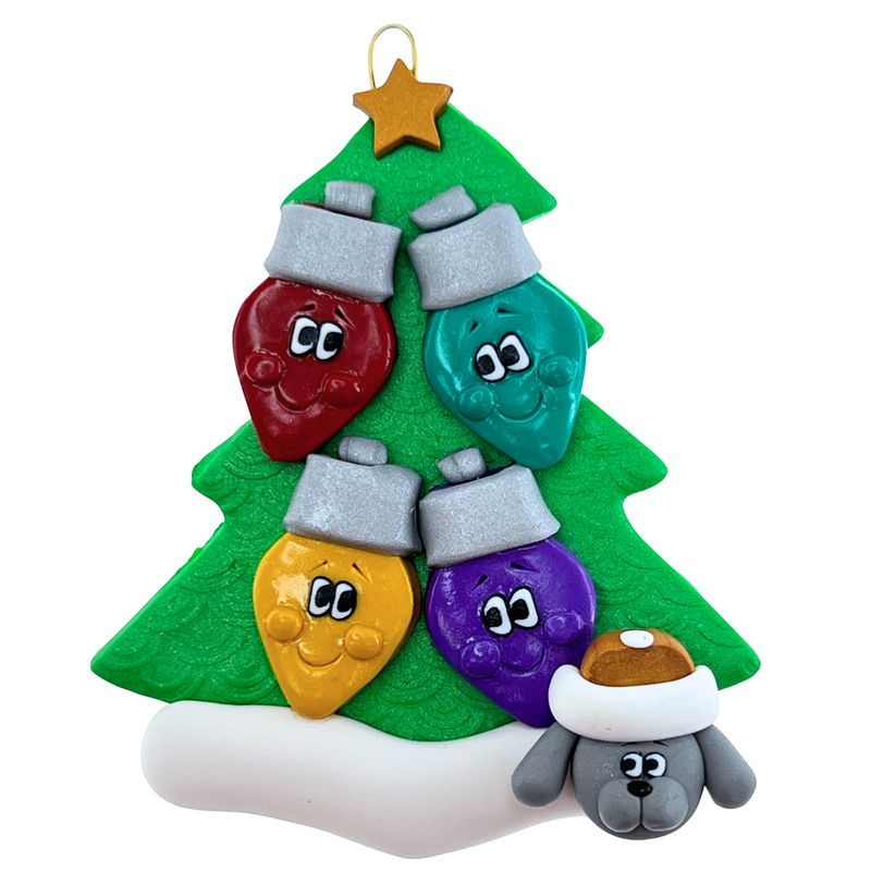 Light Bulb Family of 4 with 1 Pet Christmas Ornament