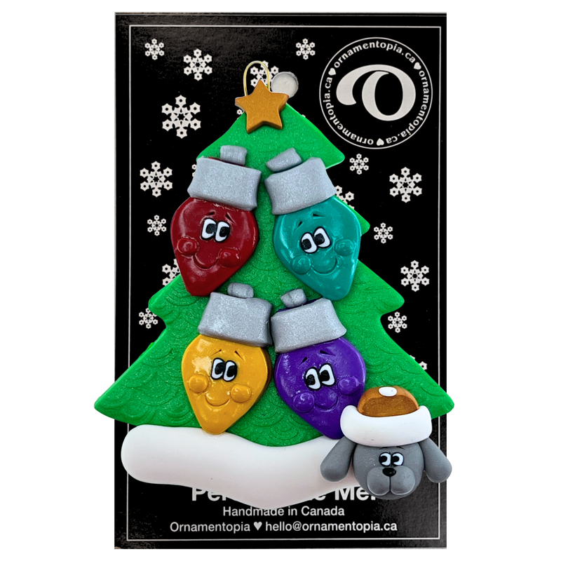 Light Bulb Family of 4 with 1 Pet Christmas Ornament