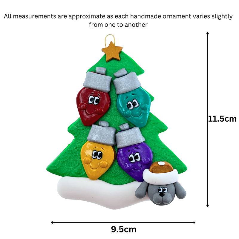 Light Bulb Family of 4 with 1 Pet Christmas Ornament