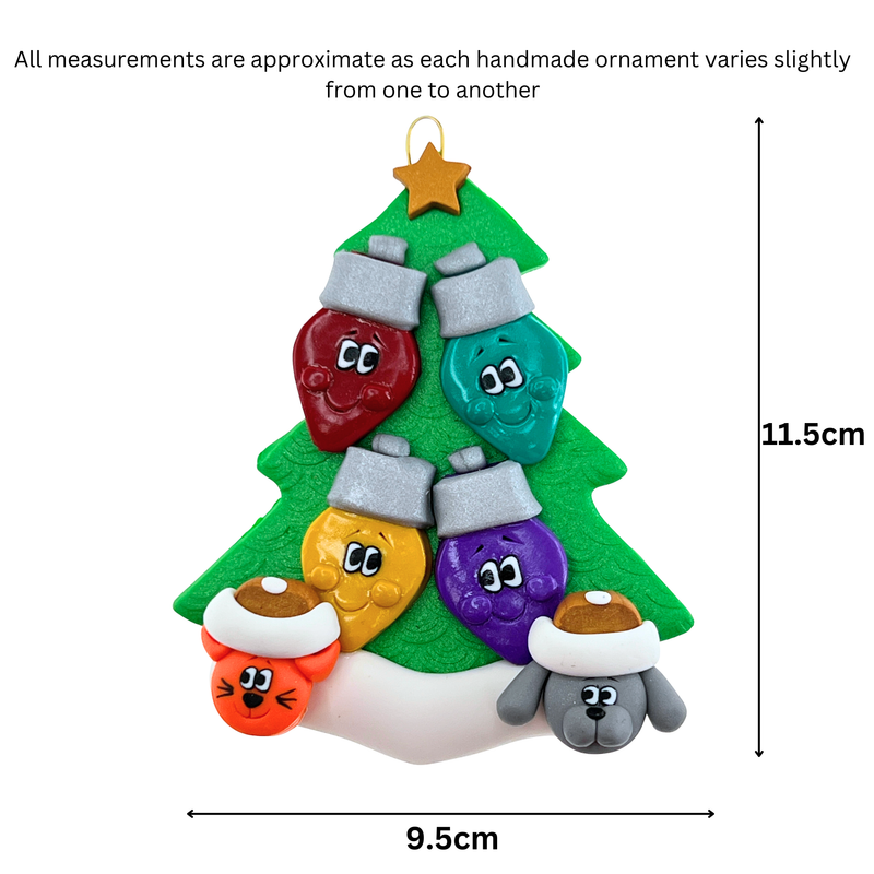 Light Bulb Family of 4 with 2 Pets Christmas Ornament