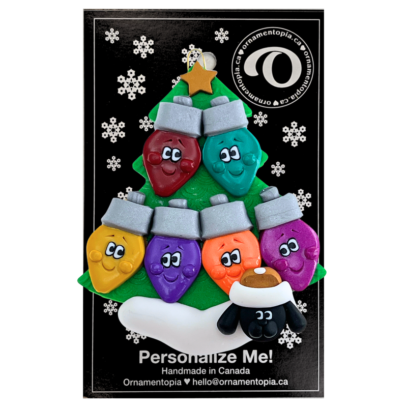 Light Bulb Family of 6 with 1 Pet Christmas Ornament