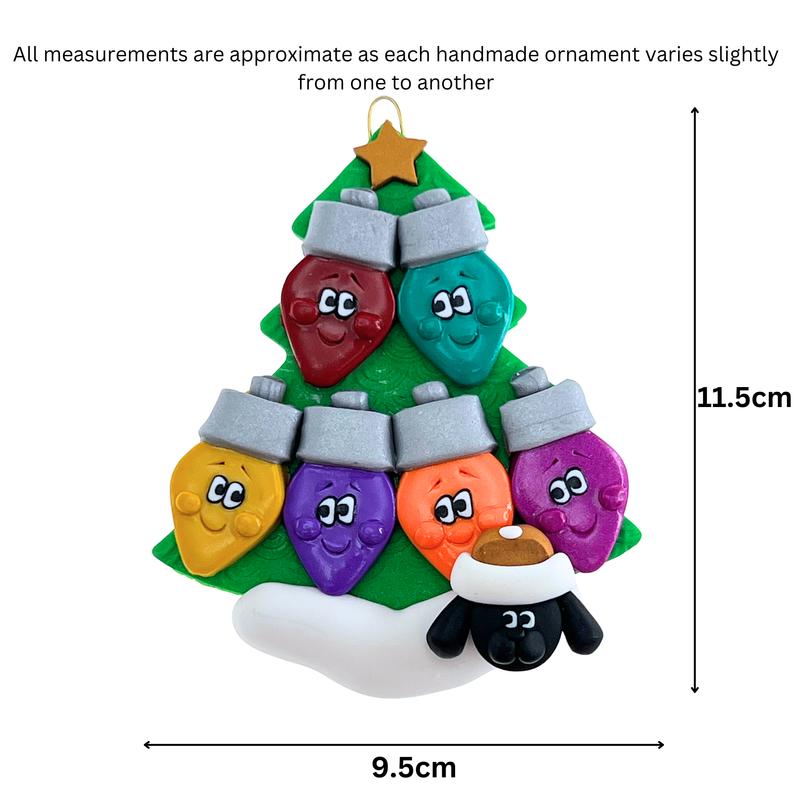 Light Bulb Family of 6 with 1 Pet Christmas Ornament