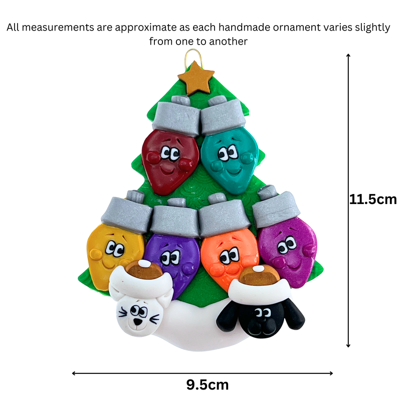 Light Bulb Family of 6 with 2 Pets Christmas Ornament