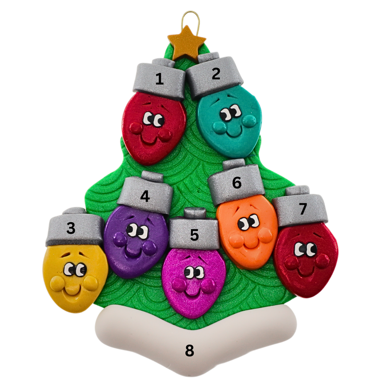 Light Bulb Family of 7 Christmas Ornament