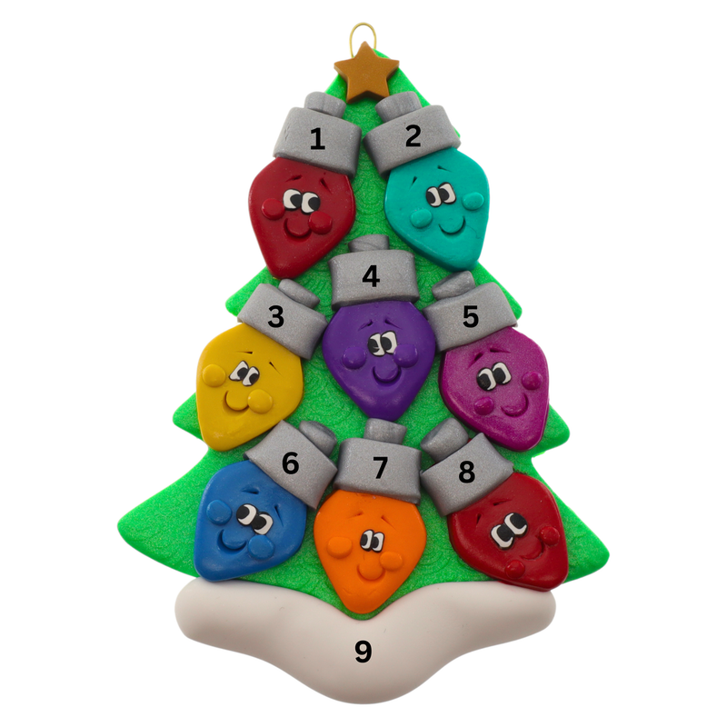 Light Bulb Family of 8 Christmas Ornament
