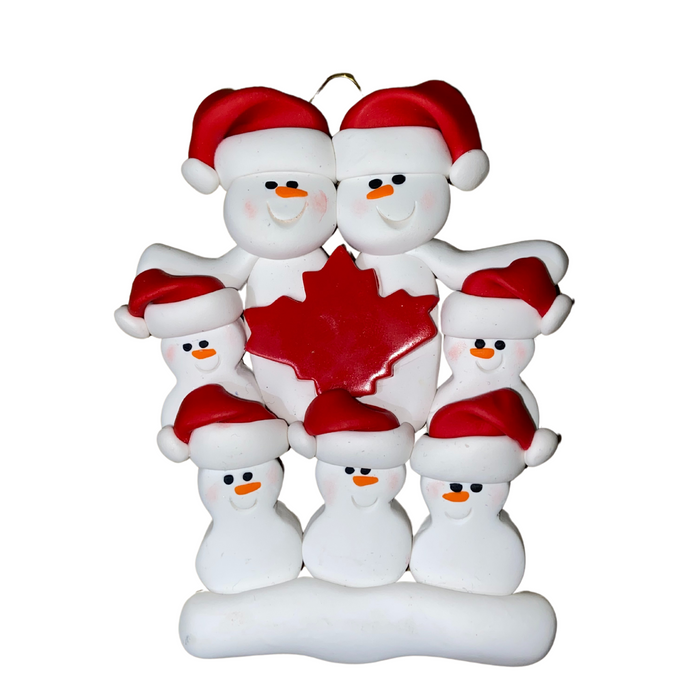 Maple Leaf Snowmen Family of 7 Ornament