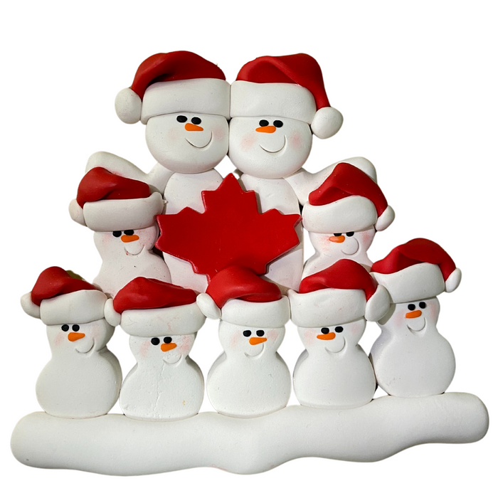 Maple Leaf Snowmen Family of 9 Ornament