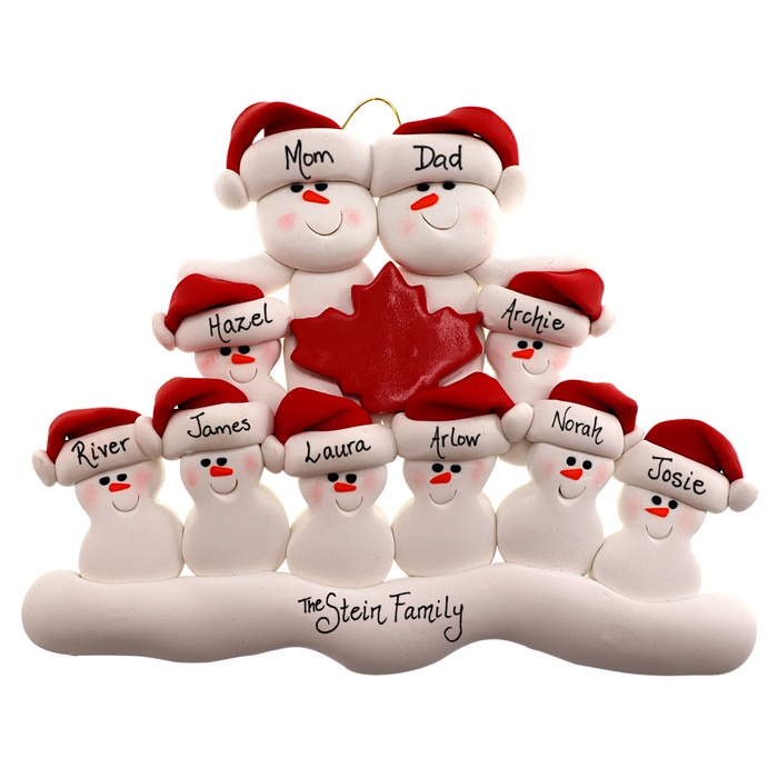 Maple Leaf Snowmen Family of 10 Ornament