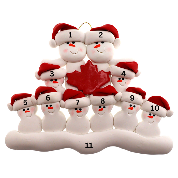 Maple Leaf Snowmen Family of 10 Ornament