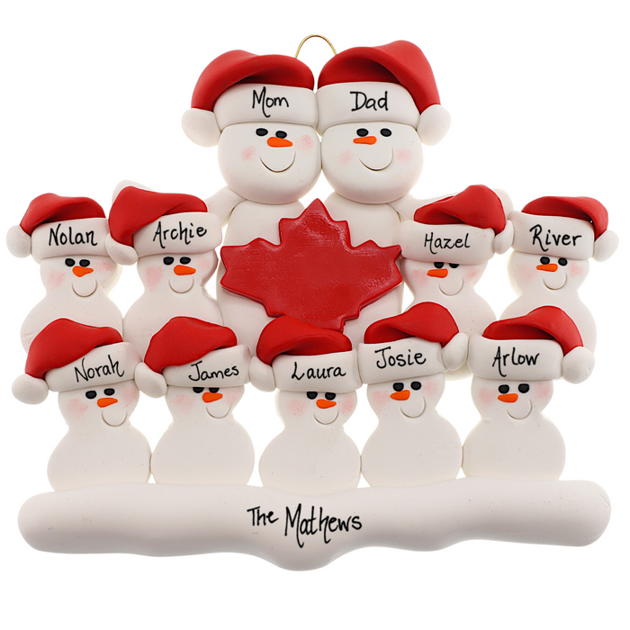 Maple Leaf Snowmen Family of 11 Ornament