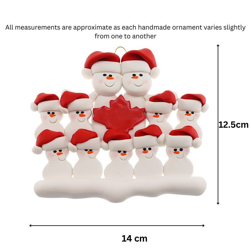Maple Leaf Snowmen Family of 11 Christmas Ornament