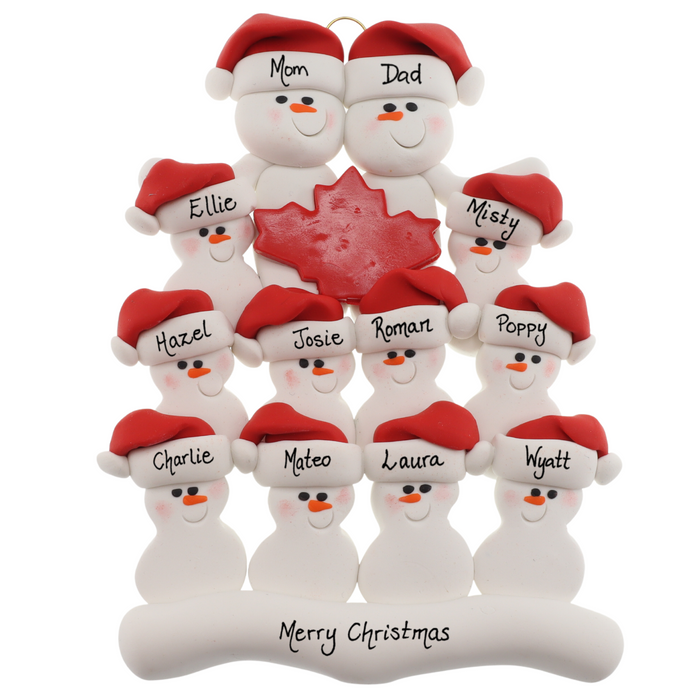 Maple Leaf Snowmen Family of 12 Ornament