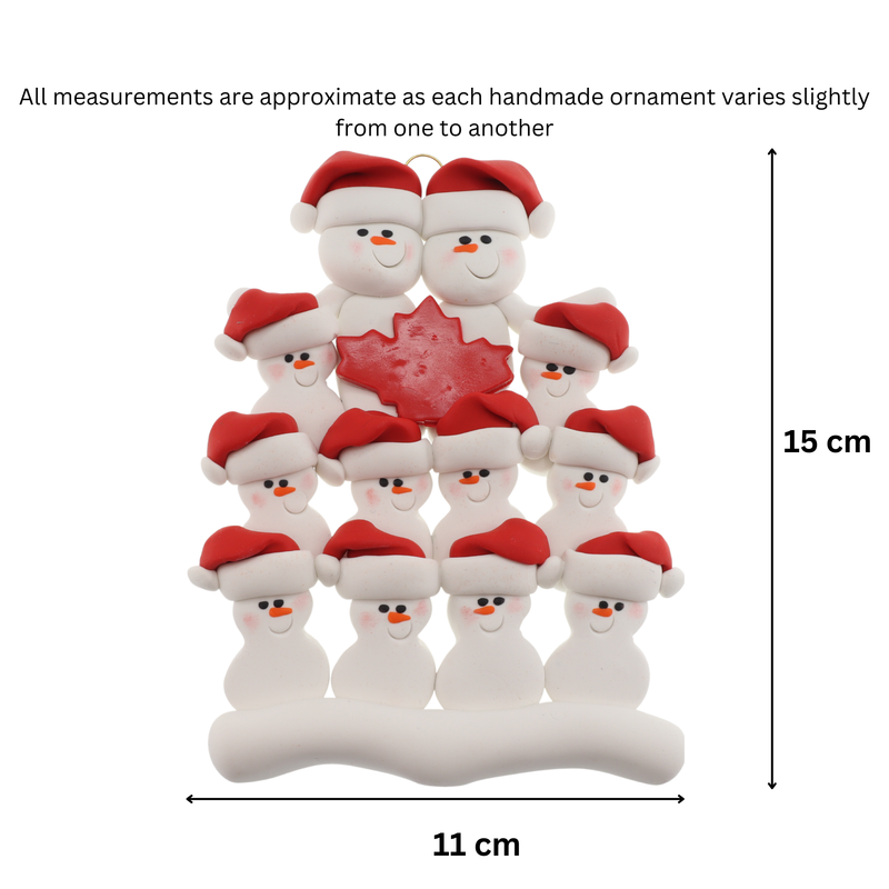 Maple Leaf Snowmen Family of 12 Christmas Ornament
