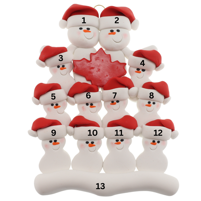 Maple Leaf Snowmen Family of 12 Christmas Ornament