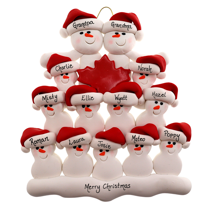 Maple Leaf Snowmen Family of 13 Christmas Ornament