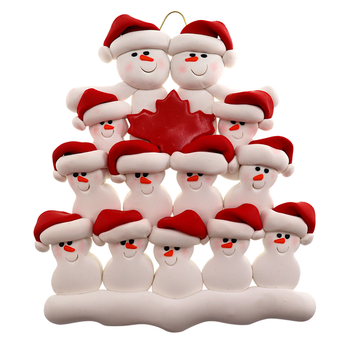 Maple Leaf Snowmen Family of 13 Ornament