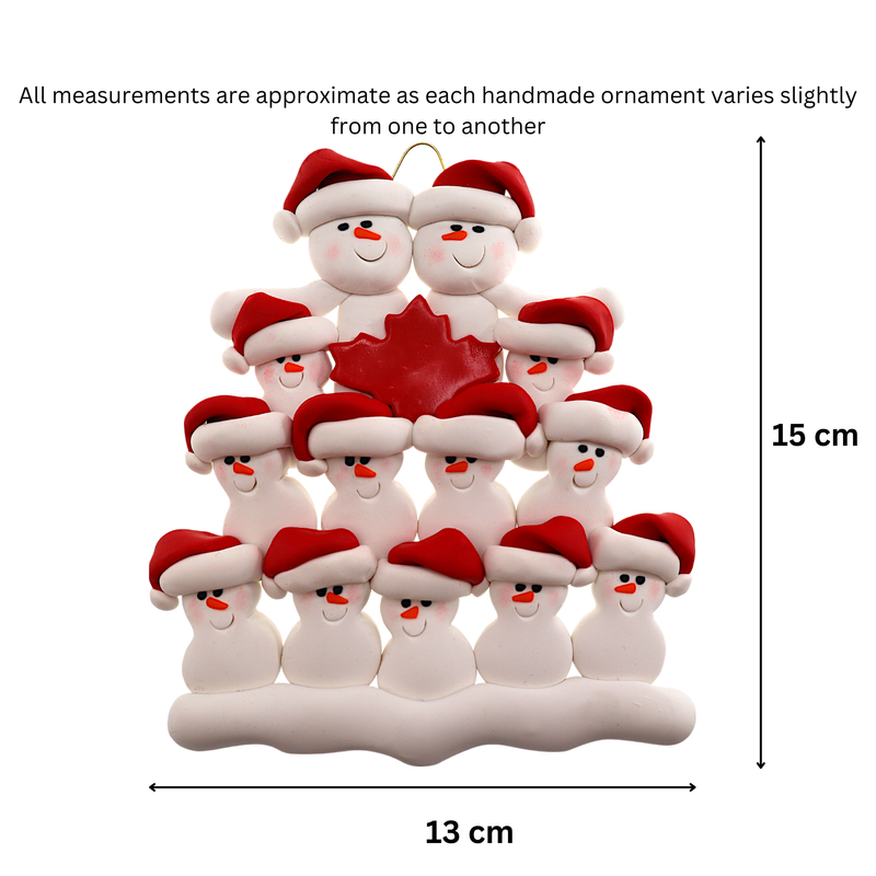 Maple Leaf Snowmen Family of 13 Christmas Ornament