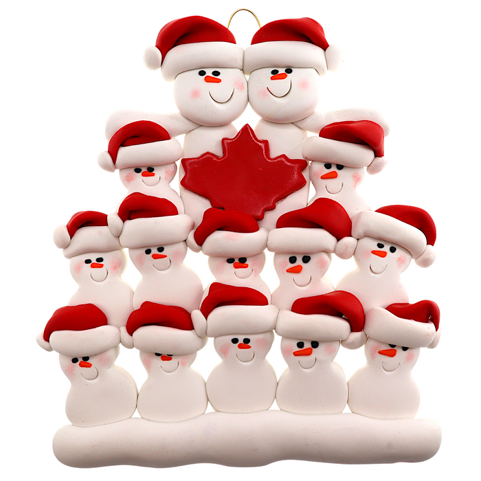 Maple Leaf Snowmen Family of 14 Christmas Ornament