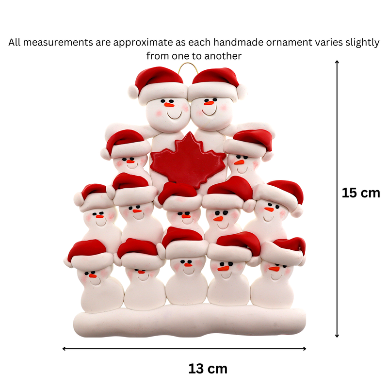 Maple Leaf Snowmen Family of 14 Christmas Ornament