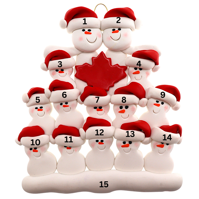 Maple Leaf Snowmen Family of 14 Ornament