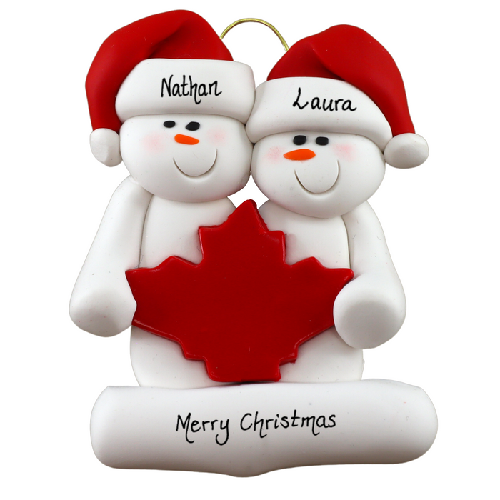 Maple Leaf Snowmen Family of 2 Ornament