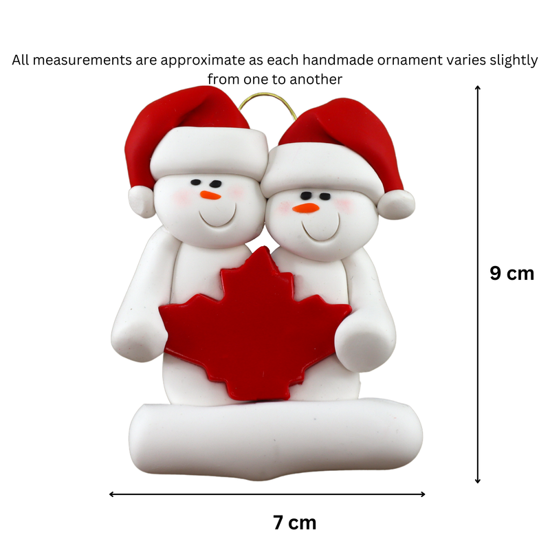 Maple Leaf Snowmen Family of 2 Christmas Ornament
