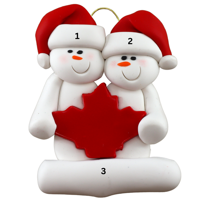 Maple Leaf Snowmen Family of 2 Ornament