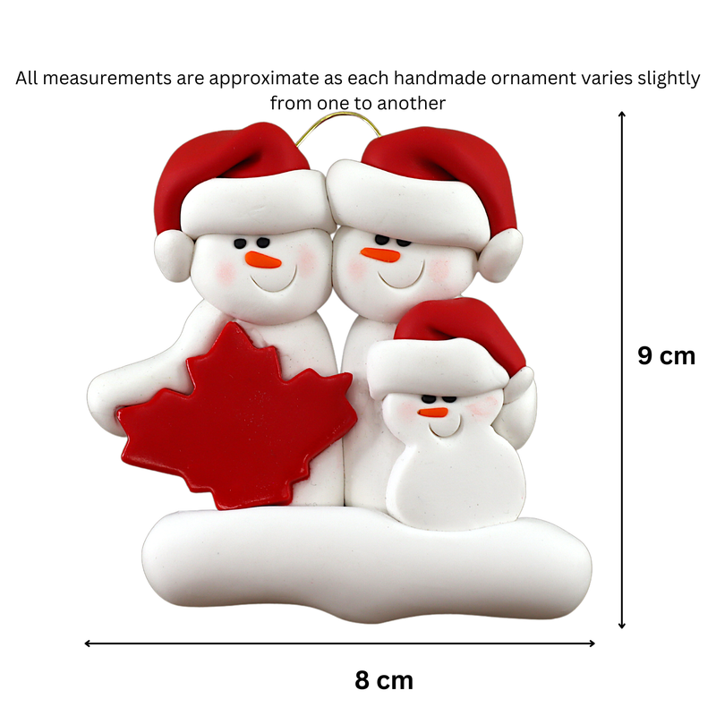 Maple Leaf Snowmen Family of 3 Christmas Ornament