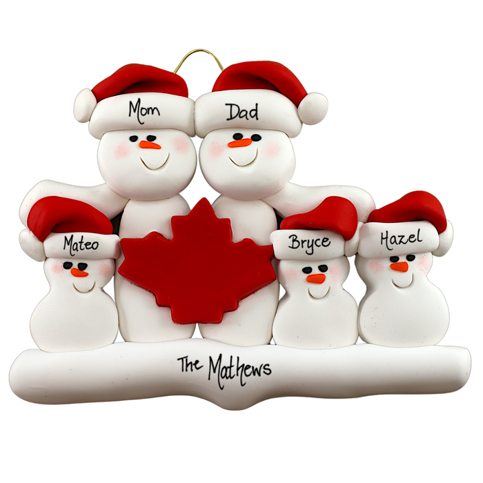 Maple Leaf Snowmen Family of 5 Ornament