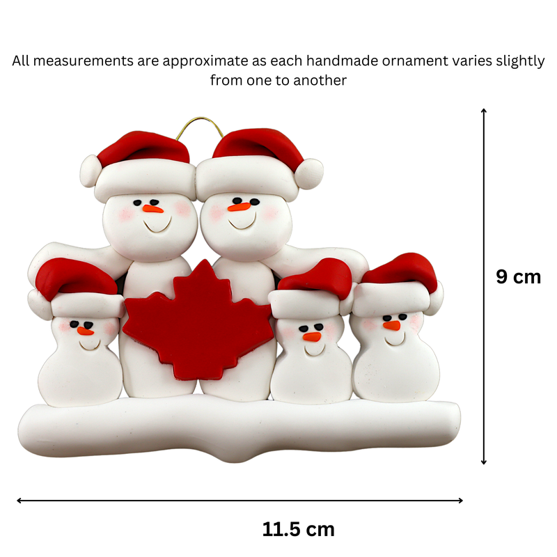 Maple Leaf Snowmen Family of 5 Christmas Ornament