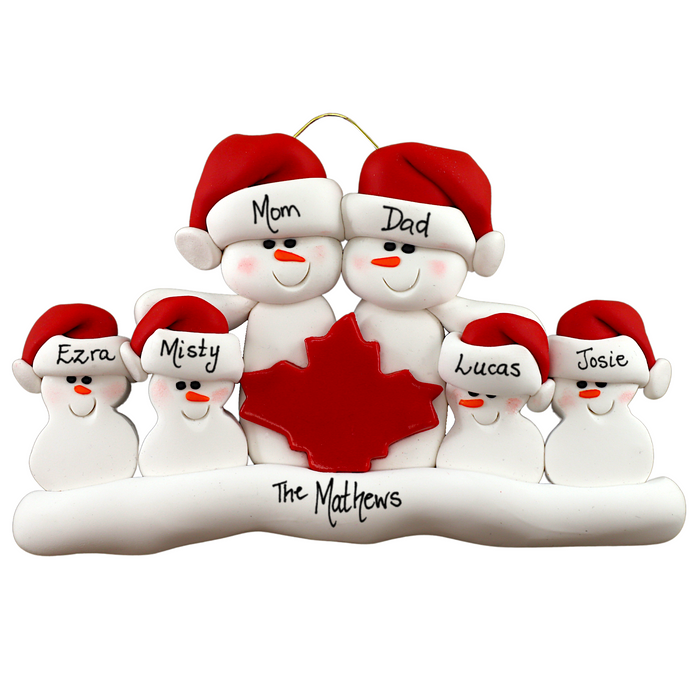 Maple Leaf Snowmen Family of 6 Ornament