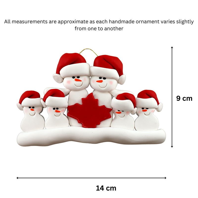 Maple Leaf Snowmen Family of 6 Christmas Ornament