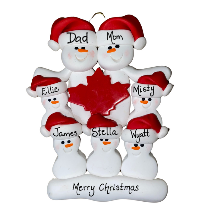 Maple Leaf Snowmen Family of 7 Ornament