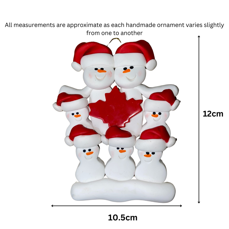 Maple Leaf Snowmen Family of 7 Christmas Ornament