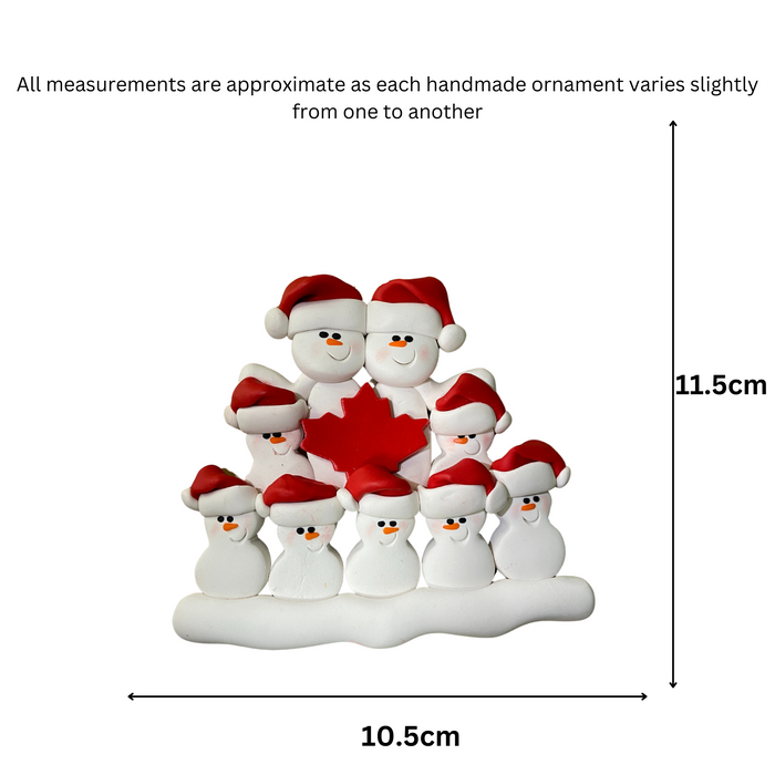 Maple Leaf Snowmen Family of 9 Ornament