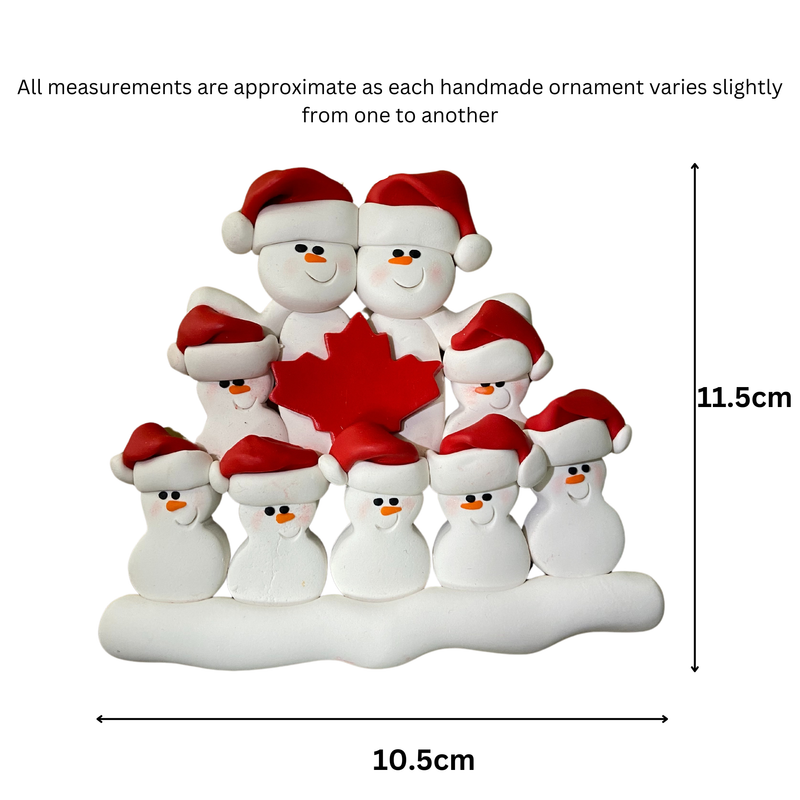 Maple Leaf Snowmen Family of 9 Christmas Ornament