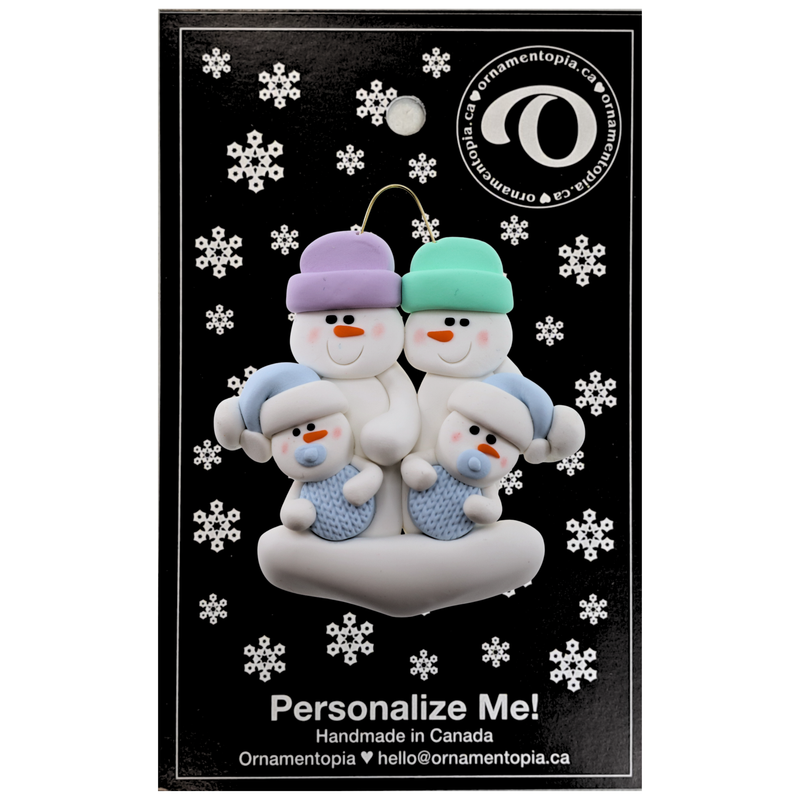 Twin Baby Snowman Family Christmas Ornament - Blue (new colors)