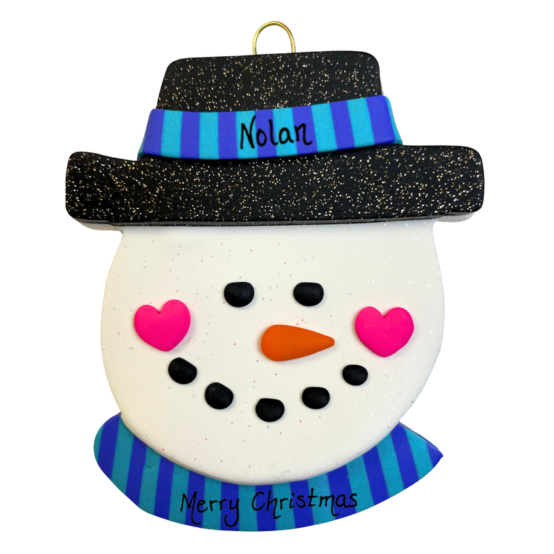 Jolly Jack Snowman Head with Hat - Blue Christmas Ornament