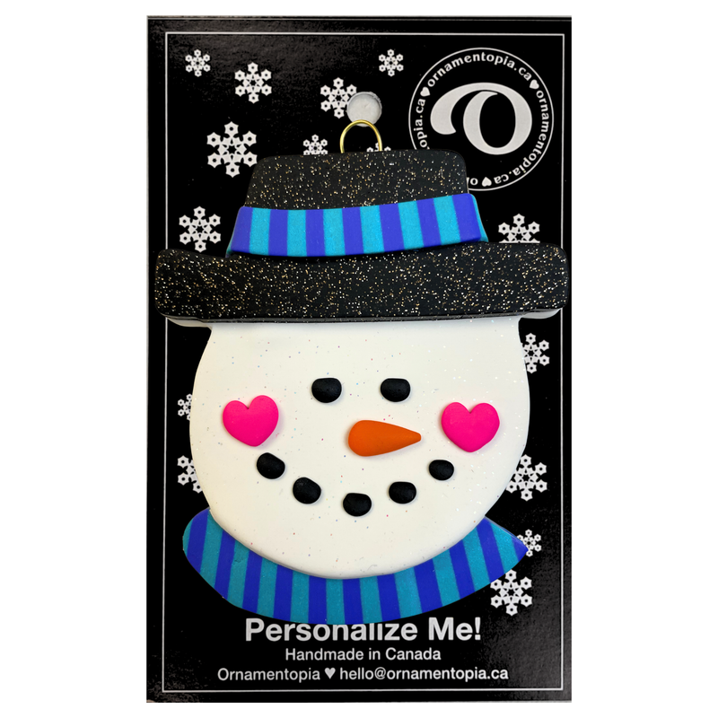Jolly Jack Snowman Head with Hat - Blue Christmas Ornament