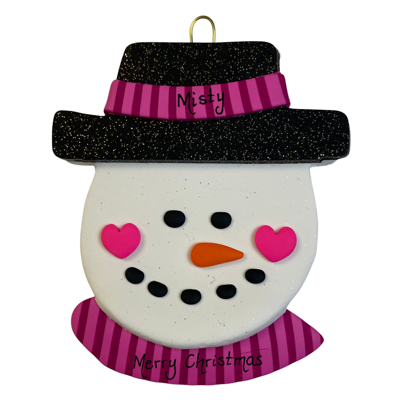 Jolly Jack Snowman Head with Hat - Pink Christmas Ornament